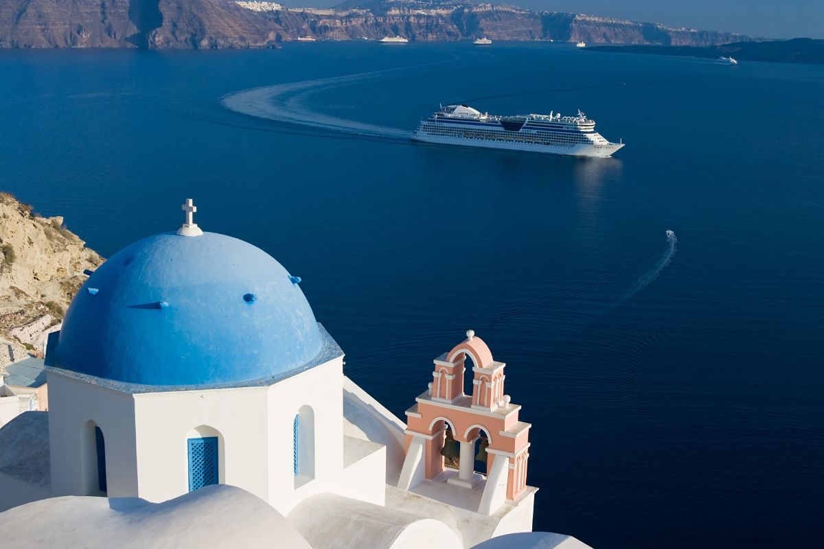 Norwegian Cruise Line Ship in Mediterranean Bay