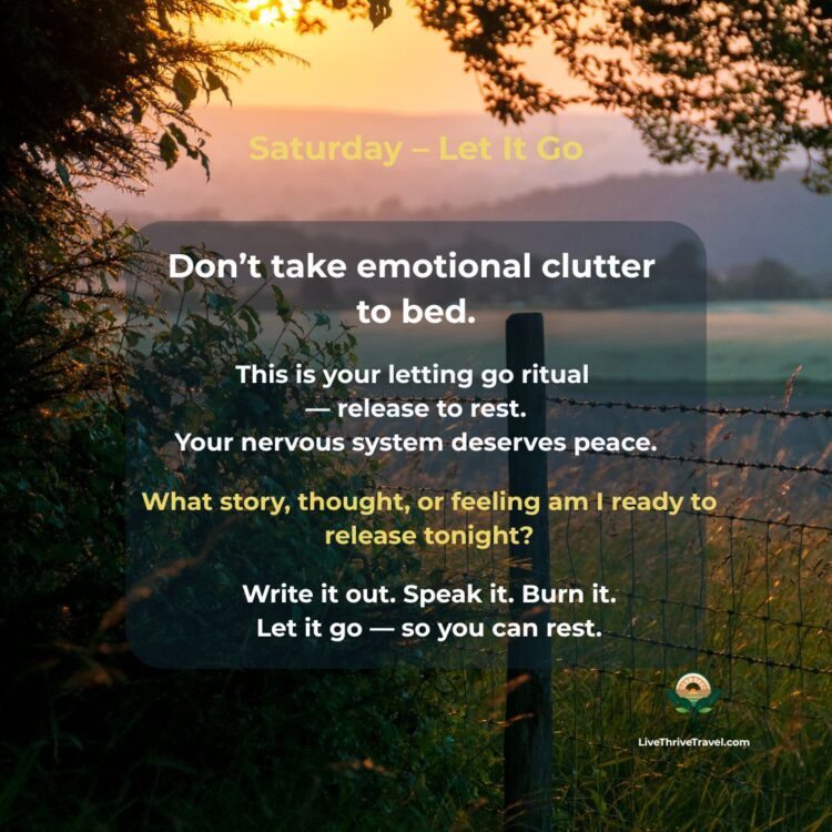 Peaceful countryside at sunset with a fence in view, evoking Saturday’s letting go ritual to release emotional clutter before rest.