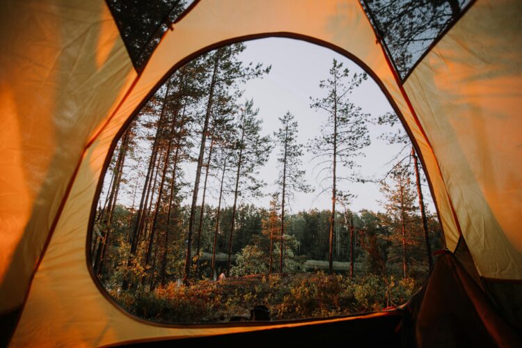 camping setup with Coleman tent — budget-friendly mindful travel along the Cape to Cape Scenic Byway
