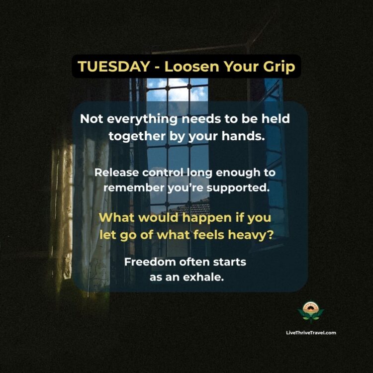 Open window with soft night light and curtain. Evening wind-down rituals about loosening your grip and releasing.