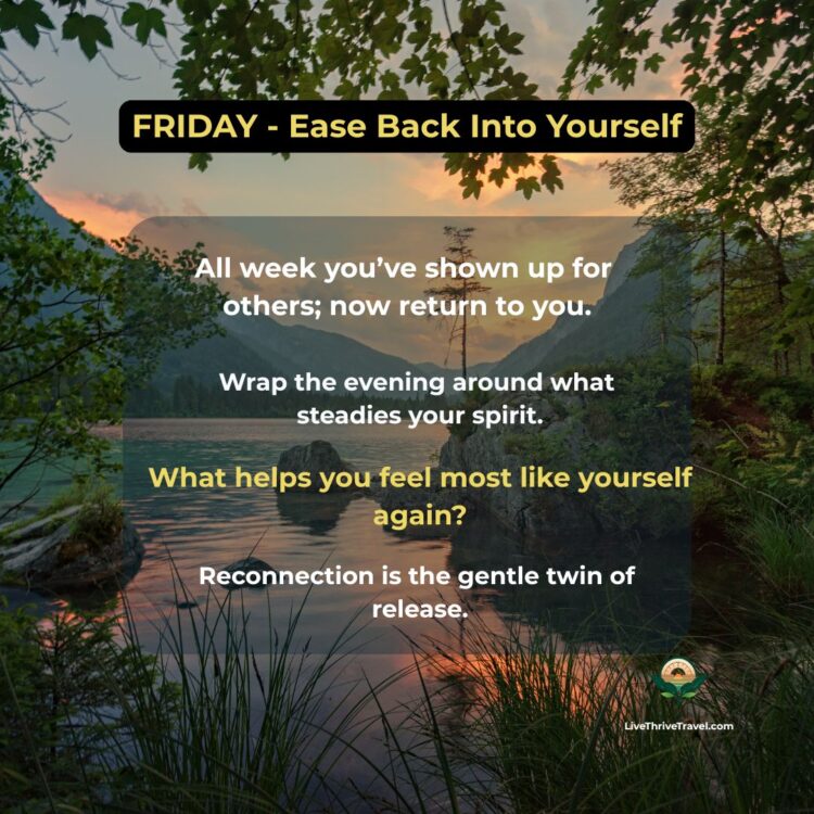 Quiet lakeside at dusk with soft sky. Evening wind-down rituals for easing back into yourself.