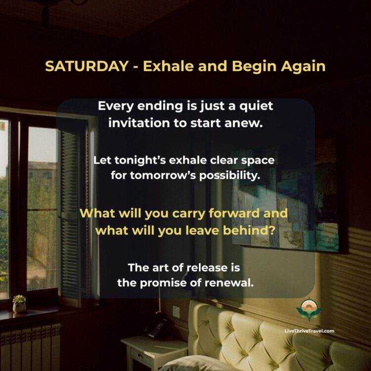 Golden light in a calm room with open shutters. Evening wind-down rituals to exhale and release the day.