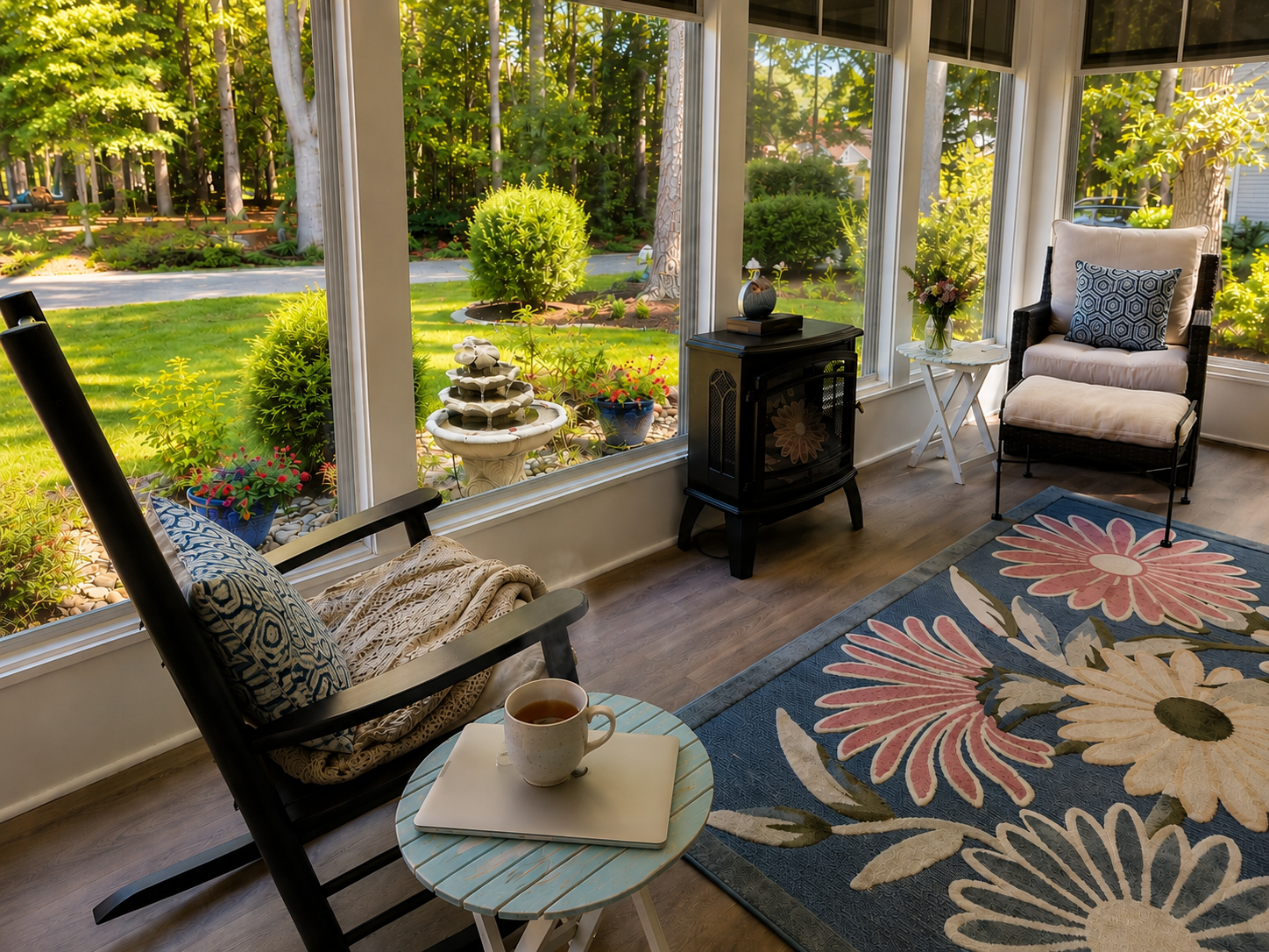Even Here Tea in a peaceful home setting with a warm cup, soft light, and simple support for everyday life.