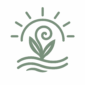 Live Thrive Travel logo featuring a stylized plant, sunrise, and ocean waves in muted teal