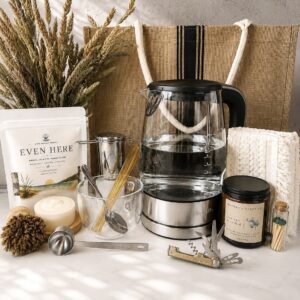 First Night Gift with Breville electric kettle, Even Here Herbal Tea, and thoughtful new home essentials.