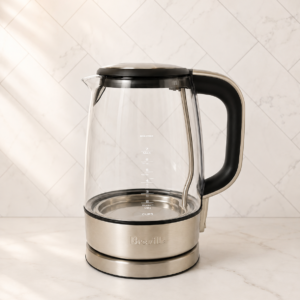 Breville glass electric kettle featured in the Signature First Night Gift by Live Thrive Travel, thoughtfully selected for homewarming gifts, college move-ins, new homes, and life transitions.