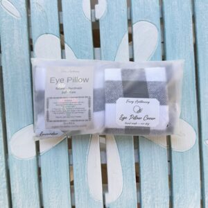 Lavender eye pillow and removable eye pillow cover in protective packaging